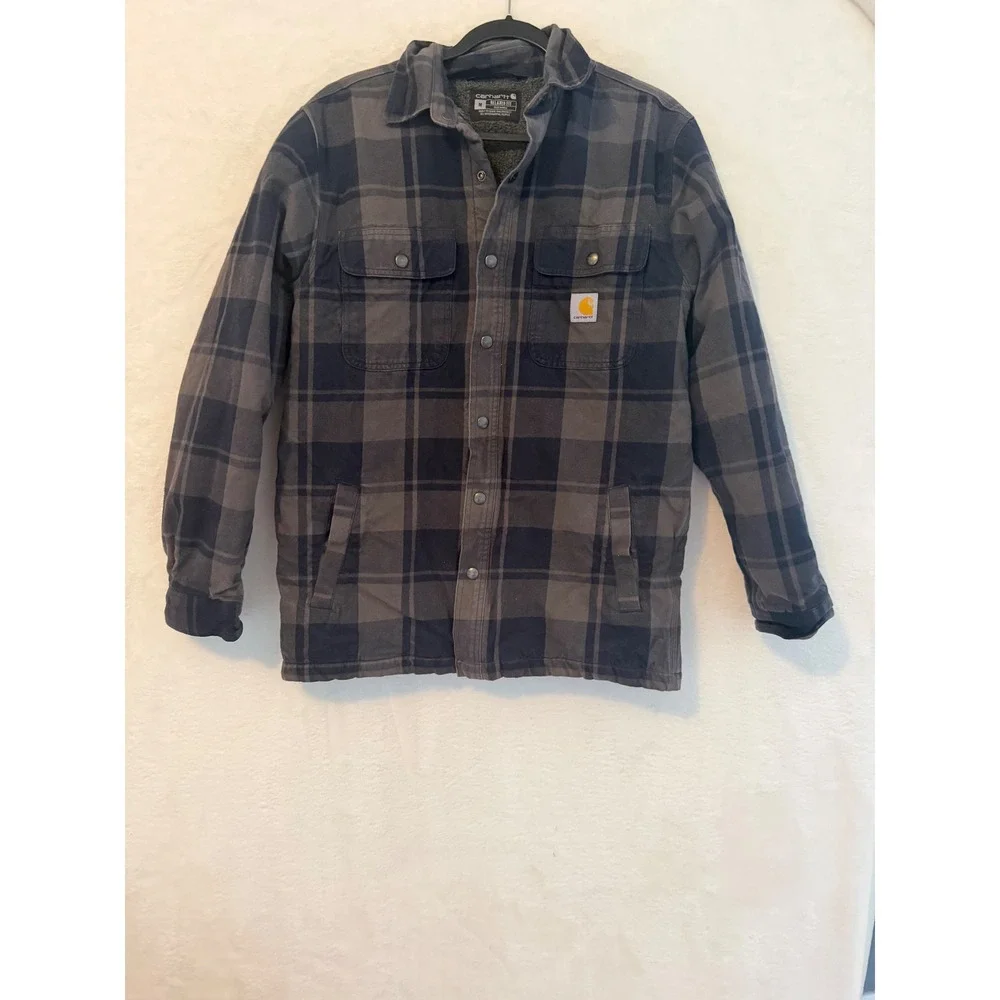 Carhartt Mens Hubbard Sherpa Lined Shirt Jac Plaid Blue Grey‎ TJ4452-M Medium